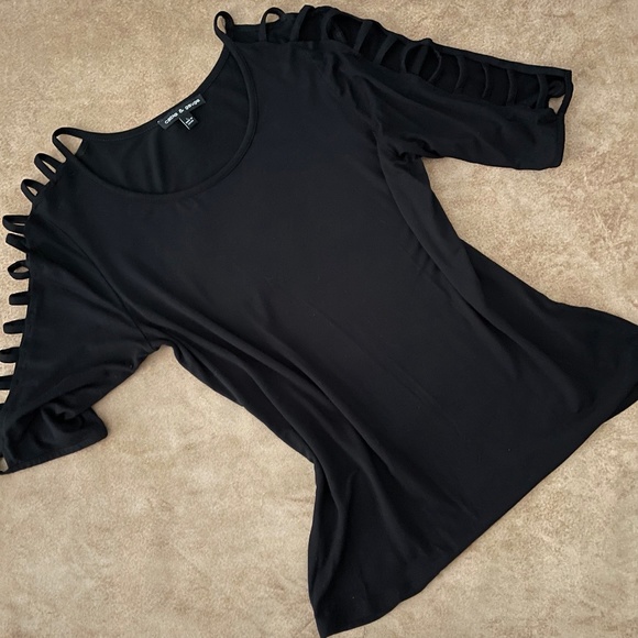 Cable and Gauge 3/4 Length Peek a Boo Sleeve Black Size Large - Picture 4 of 12